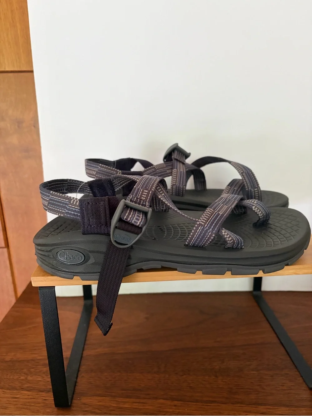 Chaco Sport Sandals. Gray & Blue with Patterned Straps. Men’s 9